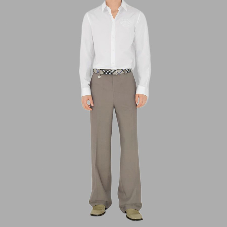 Lookbook Sabuk Kulit Burberry Pola Kotak Pria Hijau Lumut/Abu-Abu/Merah Perak Lebar 3.5CM 80920451