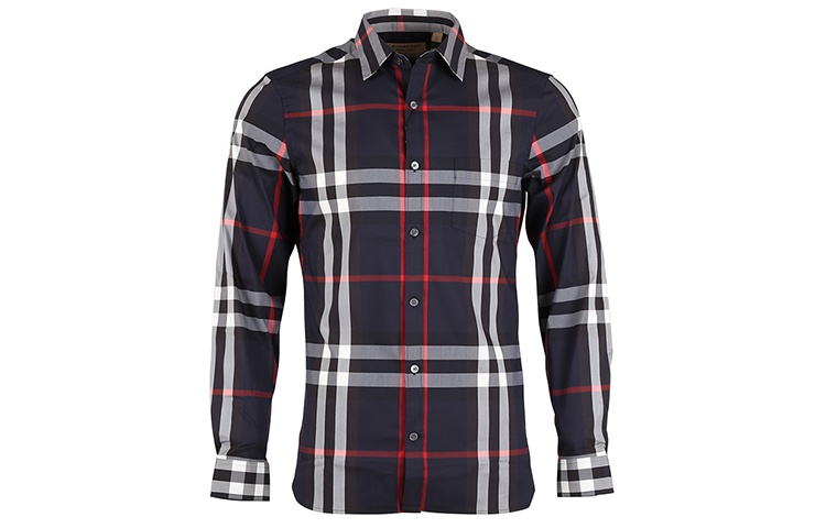 Burberry Check Pattern Casual Long-Sleeve Shirt Navy Blue 40067311 圖 2