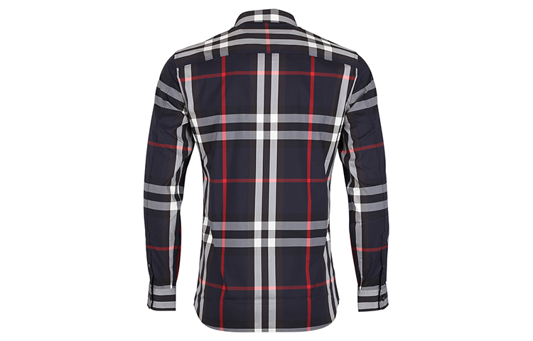 Burberry Check Pattern Casual Long-Sleeve Shirt Navy Blue 40067311 圖 3