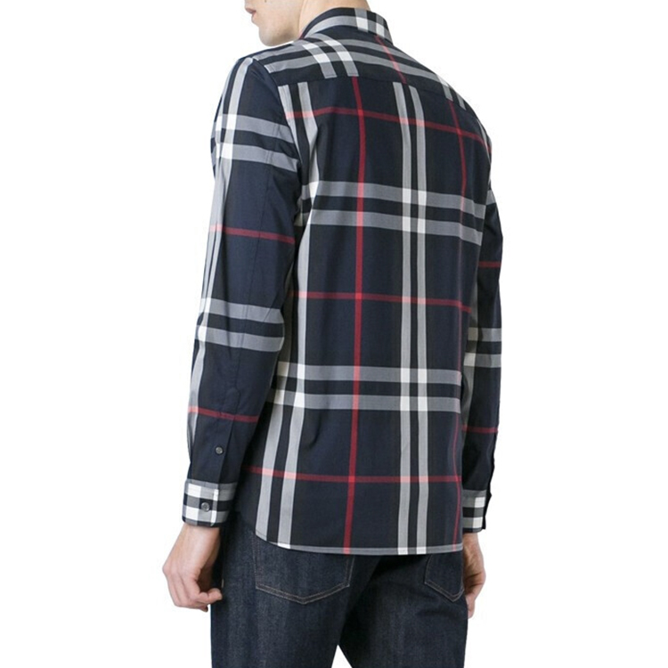 Burberry Check Pattern Casual Long-Sleeve Shirt Navy Blue 40067311 圖 5