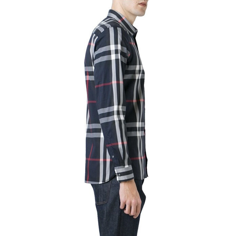 Burberry Check Pattern Casual Long-Sleeve Shirt Navy Blue 40067311 圖 6