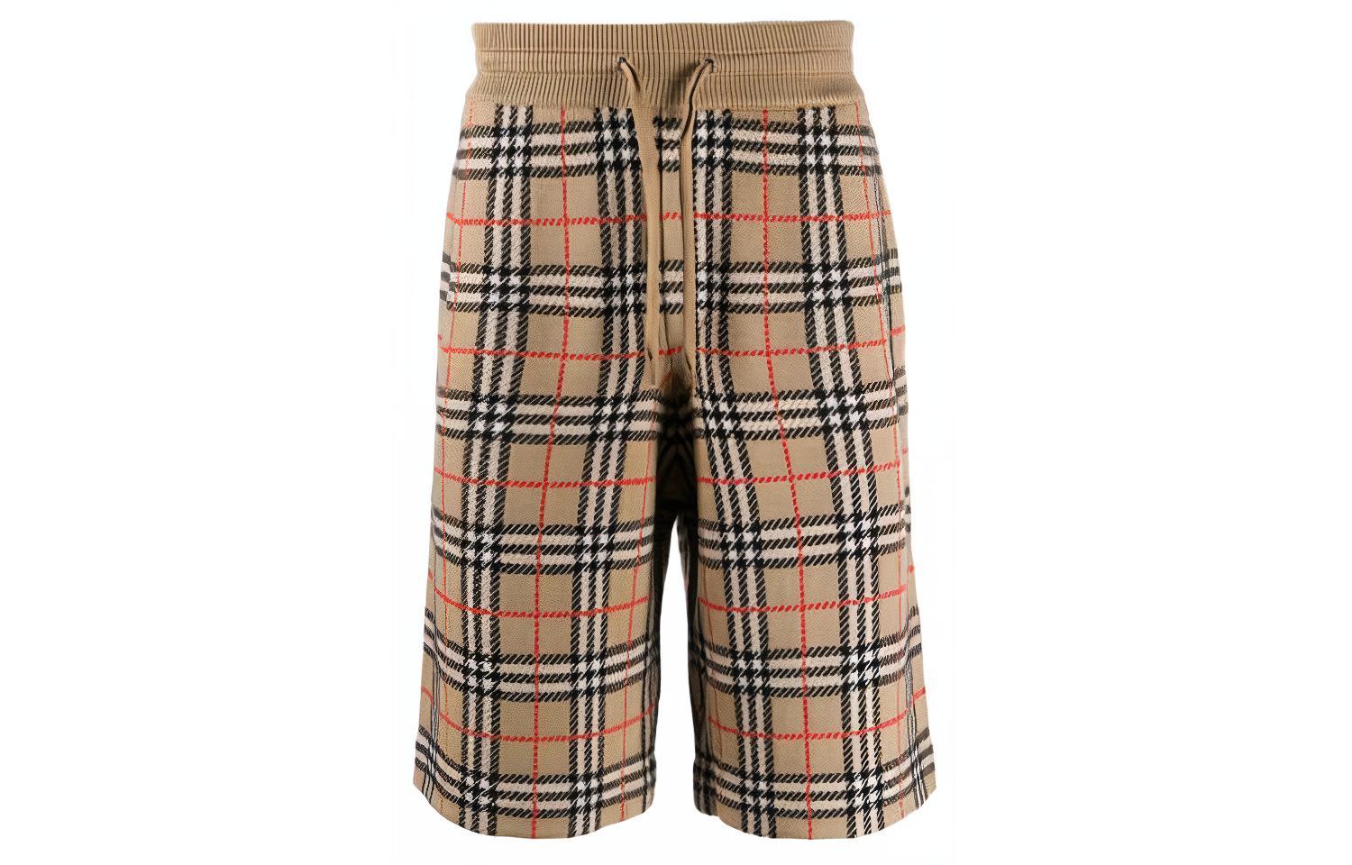 Burberry Check Pattern Casual Loose Fit Shorts Khaki 80213411