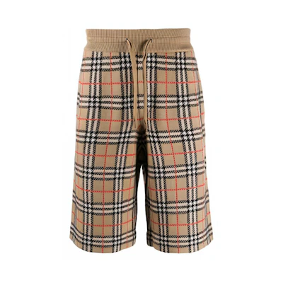 Burberry Check Pattern Casual Loose Fit Shorts Khaki 80213411