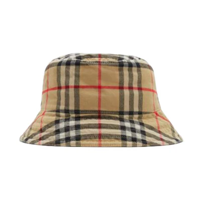 Burberry Check Pattern Cotton Bucket Hat Unisex Couple Style Beige. 80756571