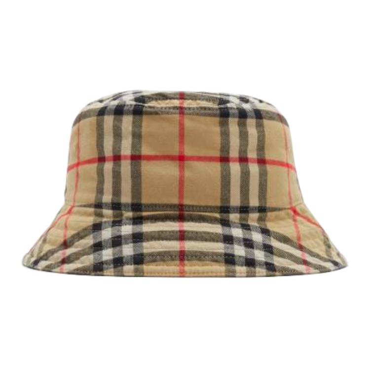 Order 버버리 체크 패턴 코튼 버킷햇 유니섹스 커플 스타일 베이지. 80756571