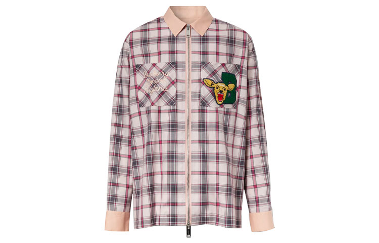 Burberry Check Pattern Cotton Long Sleeve Shirt Frost Pink 80368671