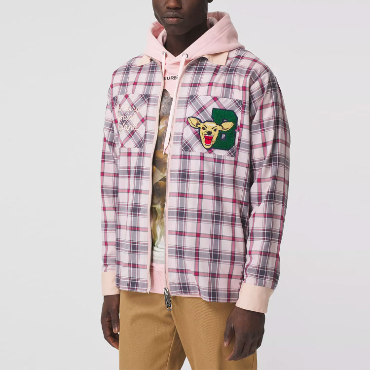 Burberry Check Pattern Cotton Long Sleeve Shirt Frost Pink 80368671 圖 4
