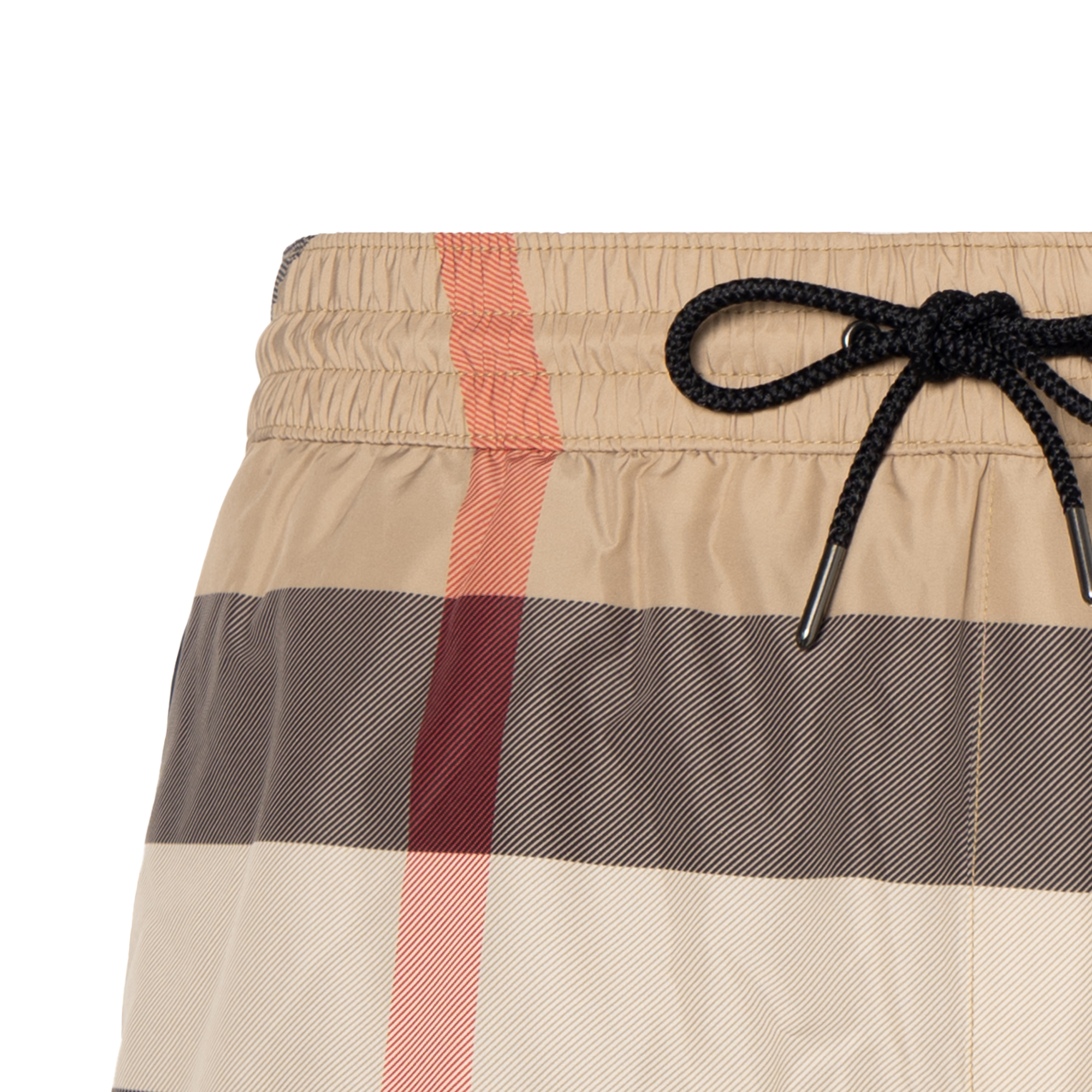 Shop Burberry 格紋中腰抽繩短褲 卡其色 80172941