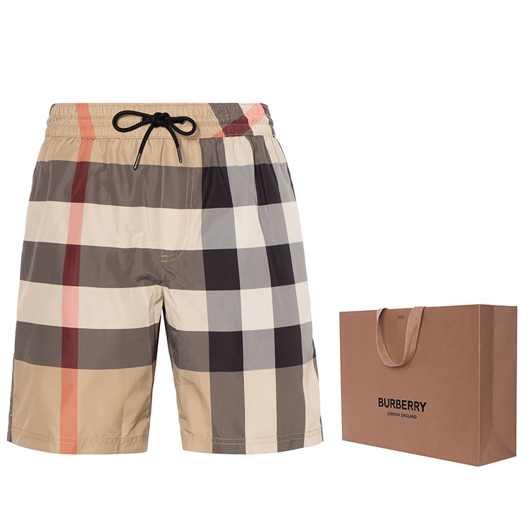 Cheap Burberry 格紋中腰抽繩短褲 卡其色 80172941
