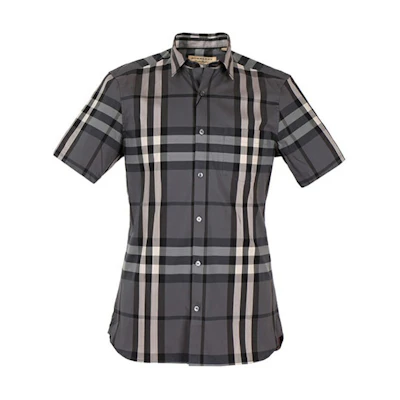 Burberry Check Pattern Short Sleeve Shirt - Gray 40039351