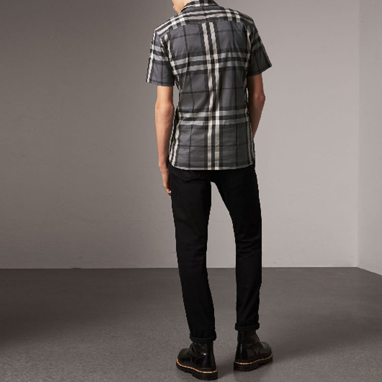Burberry Check Pattern Short Sleeve Shirt - Gray 40039351 圖 6
