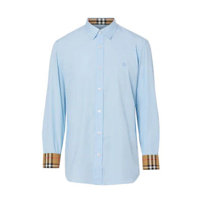 Burberry Check Point Collar Long-Sleeve Shirt for Men Light Blue 80087041