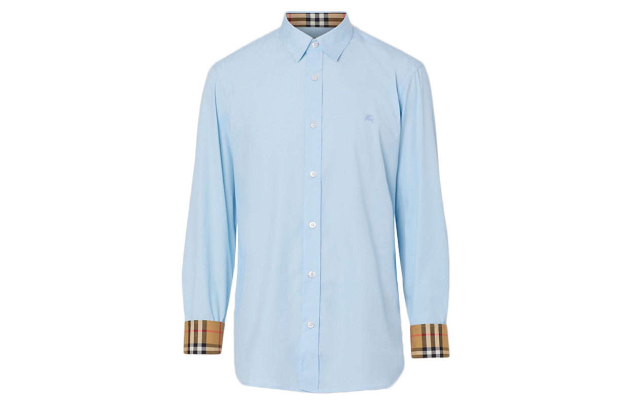 Order Burberry 格紋尖領長袖襯衫 男款 淺藍色 80087041