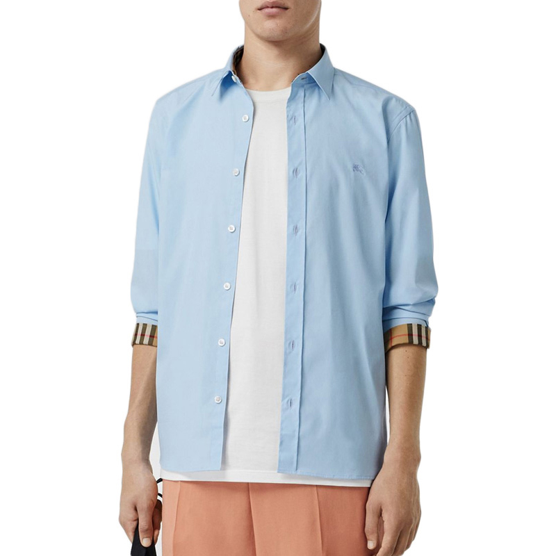 Purchase Burberry 格紋尖領長袖襯衫 男款 淺藍色 80087041