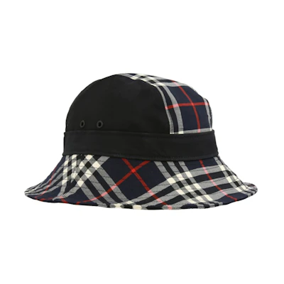 Burberry Check Print Bucket Hat Navy