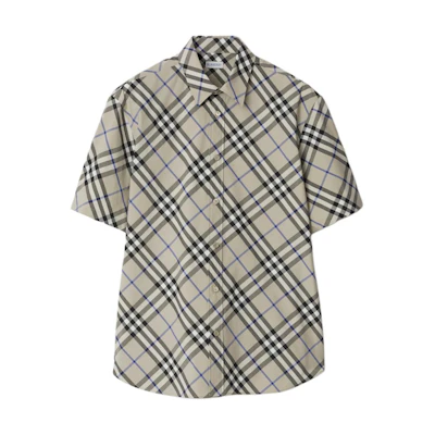 Burberry Check Print Casual Short-Sleeve Shirt Men’s Moss Green 80876391