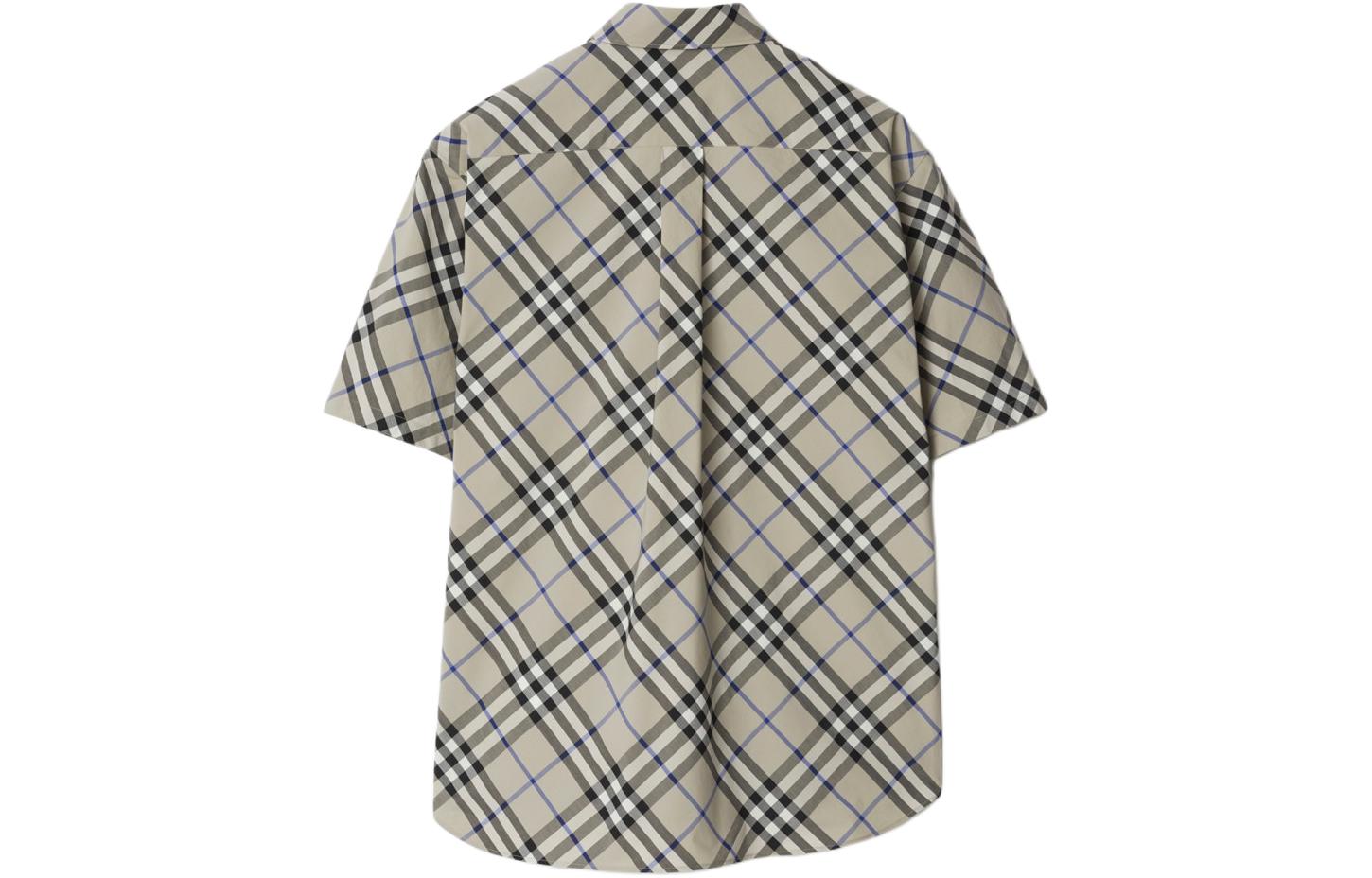 Lookbook 巴宝莉格纹印花男士短袖衬衫苔绿色 80876391