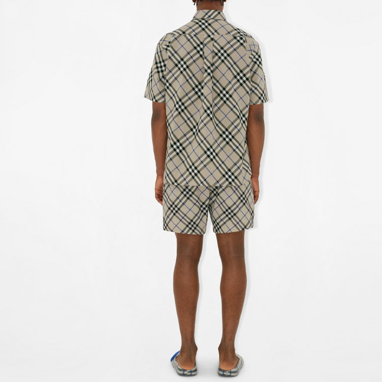 Purchase 巴宝莉格纹印花男士短袖衬衫苔绿色 80876391