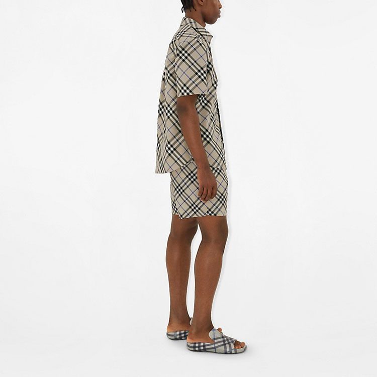 Details for 巴宝莉格纹印花男士短袖衬衫苔绿色 80876391