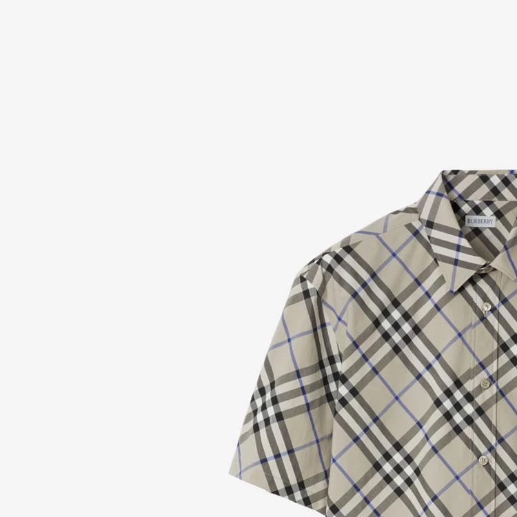 Cheap 巴宝莉格纹印花男士短袖衬衫苔绿色 80876391