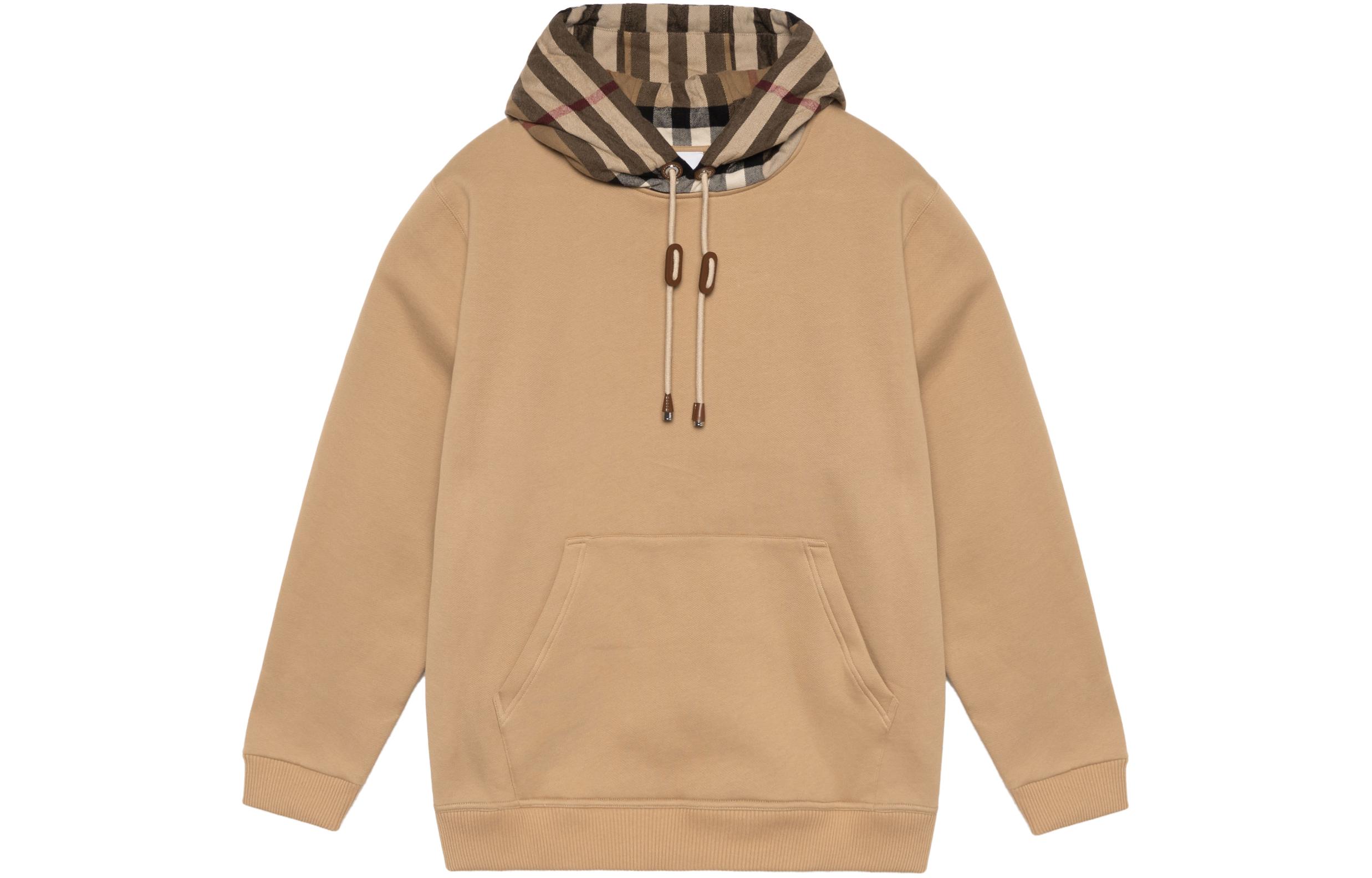 Burberry Check Print Hooded Pullover Long Sleeve Hoodie Khaki 80450061