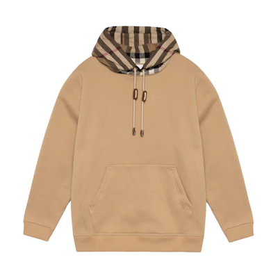 Burberry Check Print Hooded Pullover Long Sleeve Hoodie Khaki 80450061