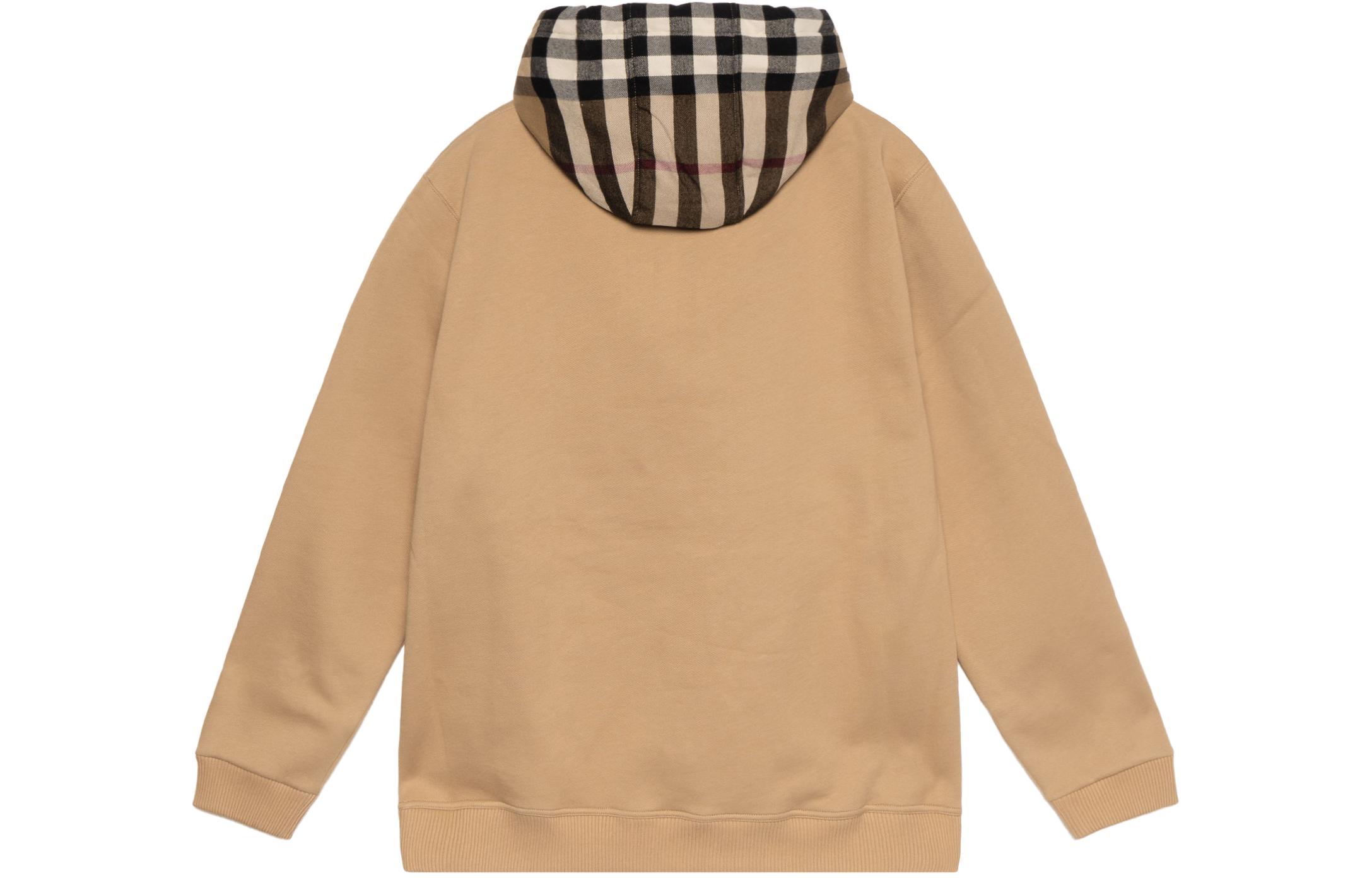 Lookbook バーバリー チェックプリント フード付き プルオーバー 長袖パーカー カーキ 80450061