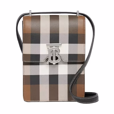 Burberry Check Print Leather Robin Bag Birch Brown