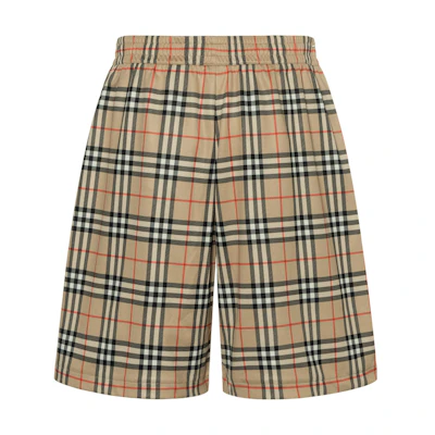 Burberry Check Print Mid-Rise Straight Casual Shorts Beige. 80264691