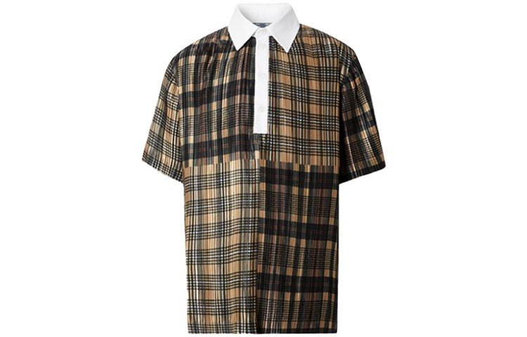 Burberry Check Print Pleated Short Sleeve Polo Shirt Unisex Patchwork 80420791 圖 2