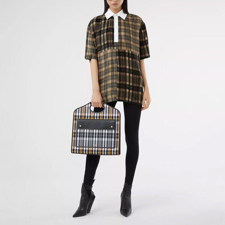 Burberry Check Print Pleated Short Sleeve Polo Shirt Unisex Patchwork 80420791 圖 3