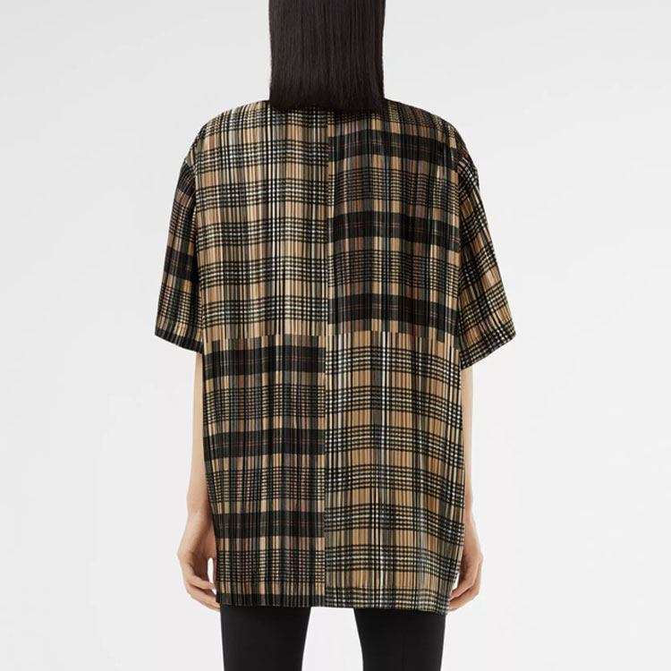 Burberry Check Print Pleated Short Sleeve Polo Shirt Unisex Patchwork 80420791 圖 6