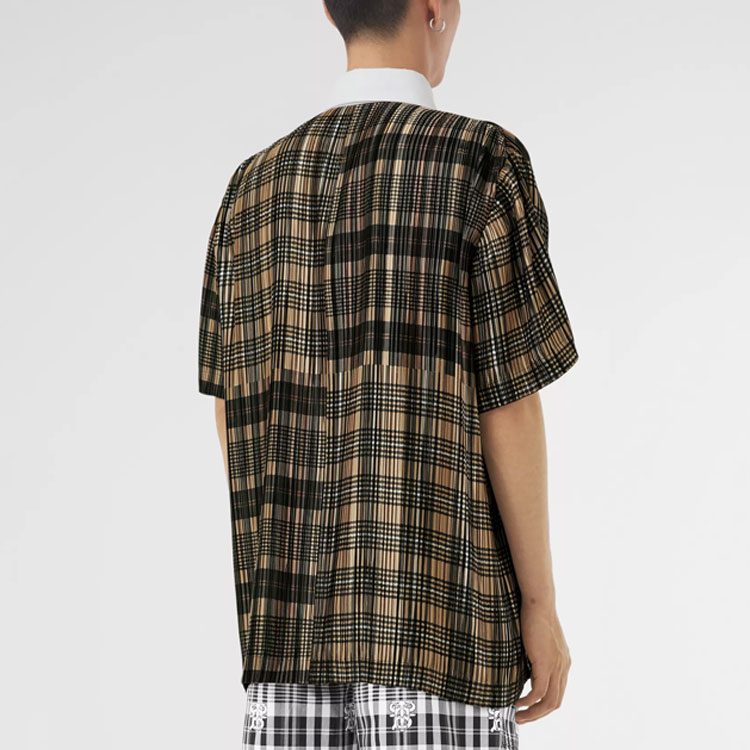 Burberry Check Print Pleated Short Sleeve Polo Shirt Unisex Patchwork 80420791 圖 8