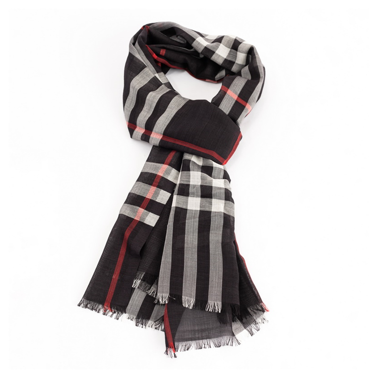 Burberry Check Print Wool Scarf Unisex Couple Style - Black 8055857A1222 圖 3