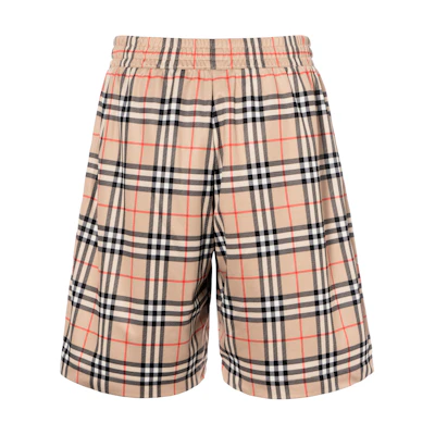Burberry Check Printed Mid-Rise Elastic Shorts Archive Beige 8026469