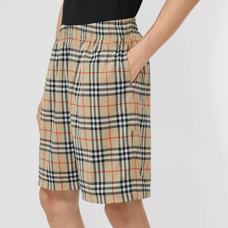 Details for Burberry Check Printed Mid-Rise Elastic Shorts Archive Beige 8026469