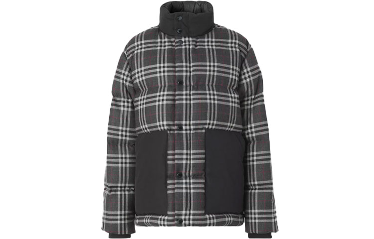Burberry Check Puffer Jacket - Fitted Down Coat Winter Charcoal Grey 80454991