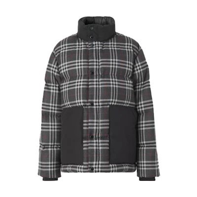 Burberry Check Puffer Jacket - Fitted Down Coat Winter Charcoal Grey 80454991