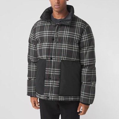 Burberry Check Puffer Jacket - Fitted Down Coat Winter Charcoal Grey 80454991 Shop Burberry Check Puffer Jacket - Fitted Down Coat Winter Charcoal Grey 80454991