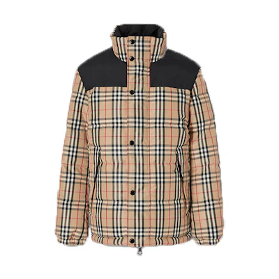 Burberry Check Reversible Stand Collar Down Jacket Beige 80188621