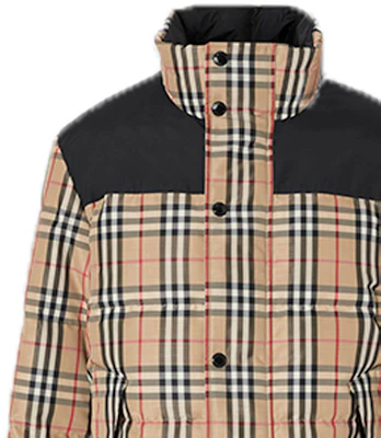 Burberry Check Reversible Stand Collar Down Jacket Beige 80188621 Cheap Burberry Check Reversible Stand Collar Down Jacket Beige 80188621