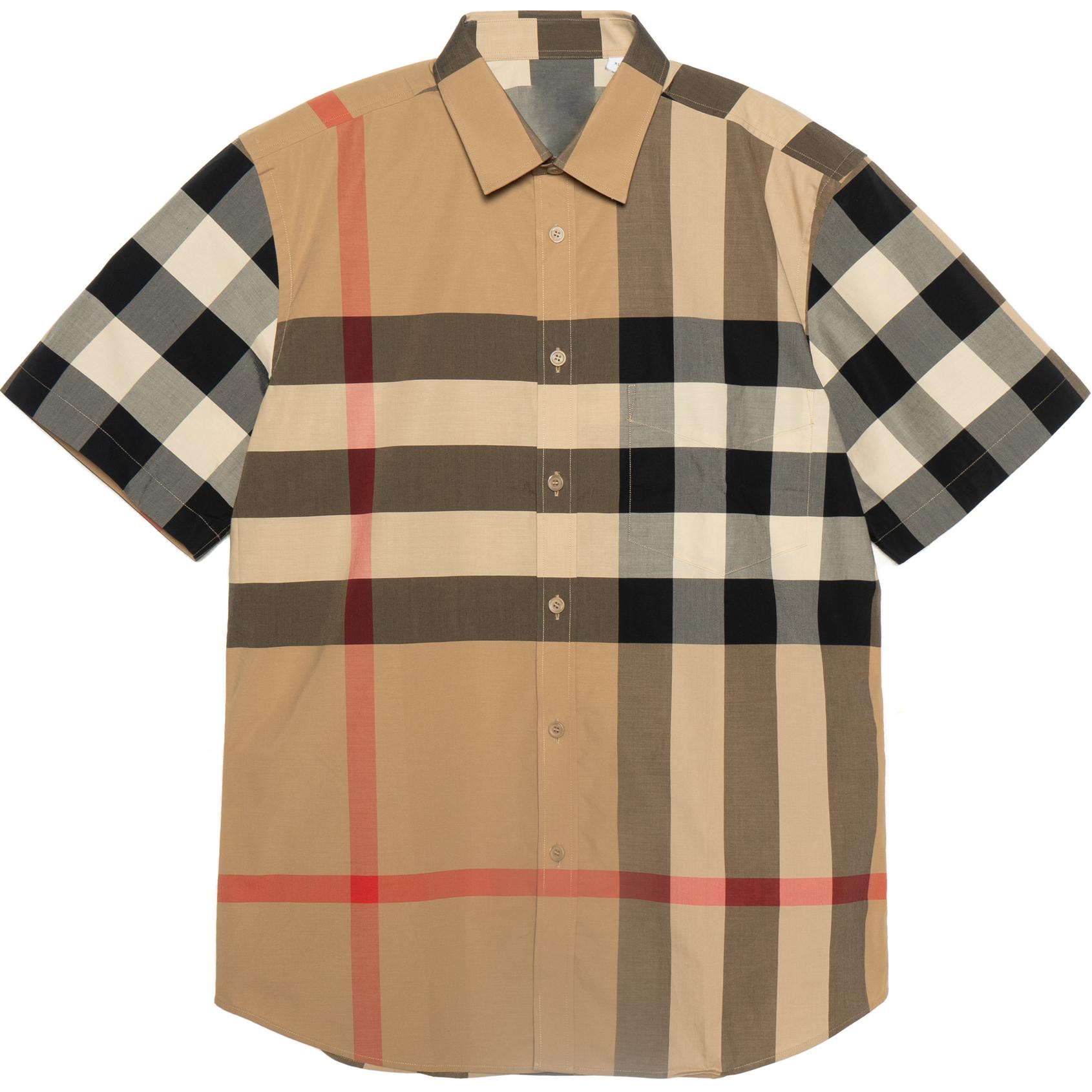 Burberry Check Short-Sleeve Casual Shirt in Khaki 80173221