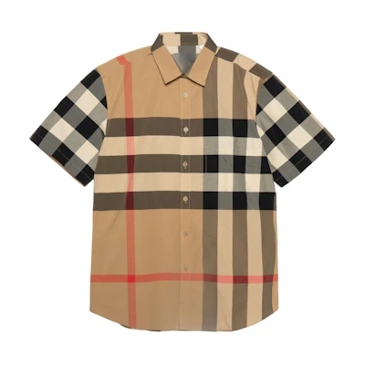 Burberry Check Short-Sleeve Casual Shirt in Khaki 80173221