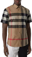 Details for Burberry 格紋短袖卡其休閒襯衫 80173221