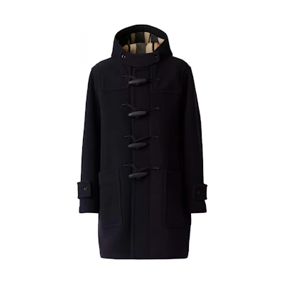 Burberry Check Single-Breasted Hooded Coat Navy Blue Back-to-School 80336381