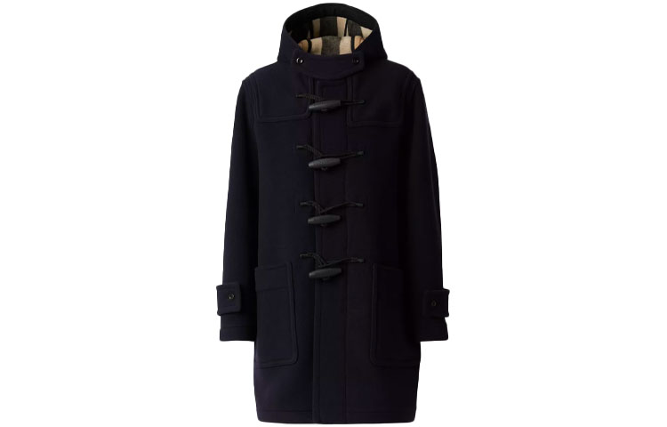 Burberry Check Single-Breasted Hooded Coat Navy Blue Back-to-School 80336381 圖 2