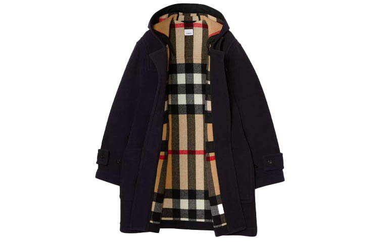 Burberry Check Single-Breasted Hooded Coat Navy Blue Back-to-School 80336381 圖 3