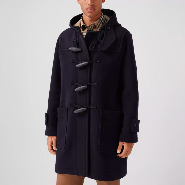 Burberry Check Single-Breasted Hooded Coat Navy Blue Back-to-School 80336381 圖 4