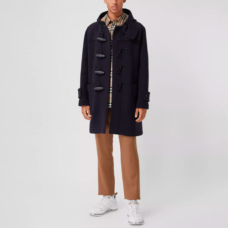 Burberry Check Single-Breasted Hooded Coat Navy Blue Back-to-School 80336381 圖 6