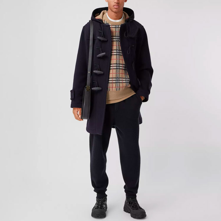 Burberry Check Single-Breasted Hooded Coat Navy Blue Back-to-School 80336381 圖 7